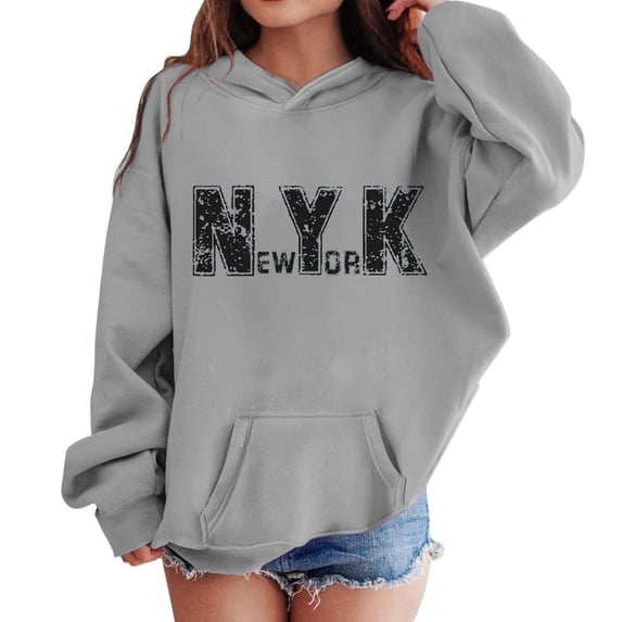 SGMVNU Hoodies for Girls Letter Print Graphic Hooded Sweatshirt Long Sleeve Casual Loose Pullover Tops for Kids Back To School Clothes Grey Size 7-8 Years