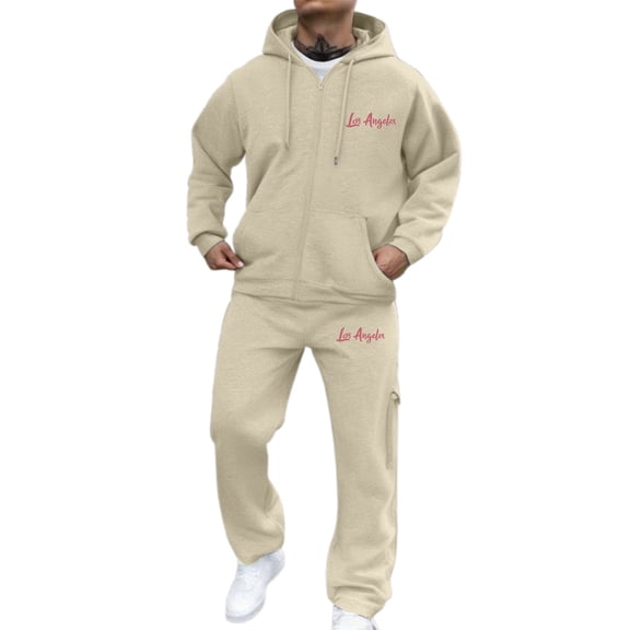 SGMVNU Hoodies for Men Sweatsuits Men's Zip Up Hoodie Sweatshirt Set Workout Gym Sportswear with Pockets Sweatpants Set Tracksuit(Khaki, S)