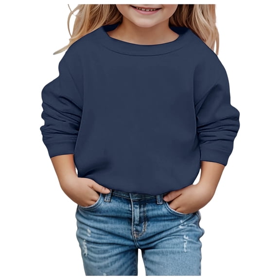 SGMVNU Hoodies for Teens Kids 4-5 Years Navy Boys Girls Cotton Pullover Sweatshirt Toddler Solid Color Crewneck Blouse Shirt Tops Kids Fall Clothes