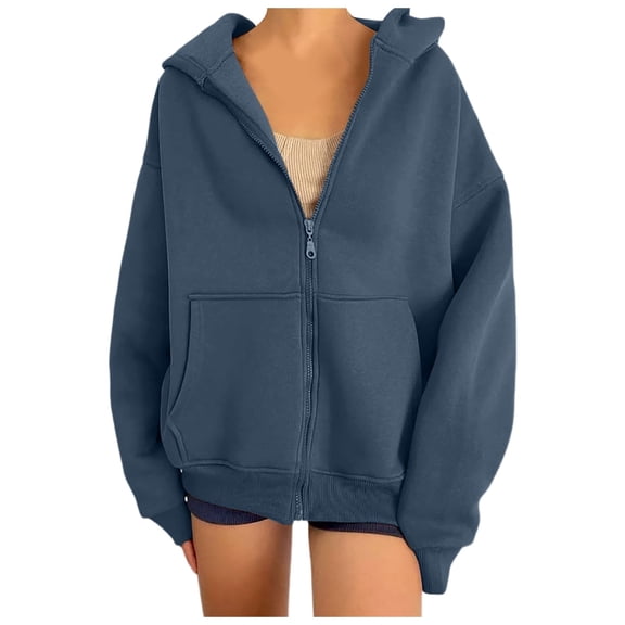 SGMVNU Hoodies for Women Zip up Hoodie Oversized Sweatshirt Jackets Fall Winter Coats 2025 Fashion Jakcet with Pockets(Blue,S)
