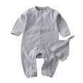 thumbnail image 1 of SGMVNU Boys Girls Clothes Set Baby Romper Hat Ribbed Knit Long Sleeve Button Solid Bodysuit Jumpsuit(Size 6-12 Months,Grey), 1 of 8