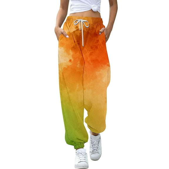 SGMVNU Jogging Bottoms Girls' Sports Trousers Sweatpants Children's Batik Colour Gradient Training Drawstring Leisure for Spring Summer Fall Outdoor Gifts for Girls(Size 9-10 Years,Orange)