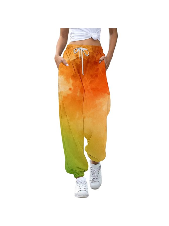 Jogging Bottoms Girls' Sports Trousers Sweatpants Children's Batik Colour Gradient Training Drawstring Leisure for Spring Summer Fall Outdoor Gifts for Girls(Size 5-6 Years,Orange)