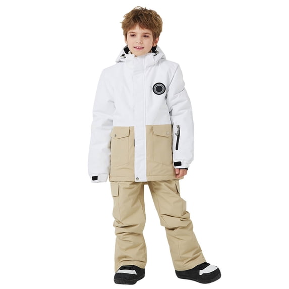 SGMVNU Kid 2 Piece Snowsuits Girls Hooded Zipper Jacket and Snow Pant Set Boys Winter Snowboard Suit Girls Waterproof Ski Coat Size 12-13 Years Khaki
