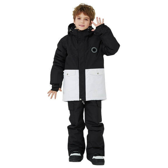 SGMVNU Kid 2 Piece Snowsuits Girls Hooded Zipper Jacket and Snow Pant Set Boys Winter Snowboard Suit Girls Waterproof Ski Coat Size 9-10 Years Black