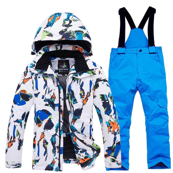 SGMVNU Kids 2 Piece Snowsuit Set Girl Winter Hooded Padded Jacket and Overall Bib Pants Boy Ski Suits Snowboard Outfit Size XL Blue