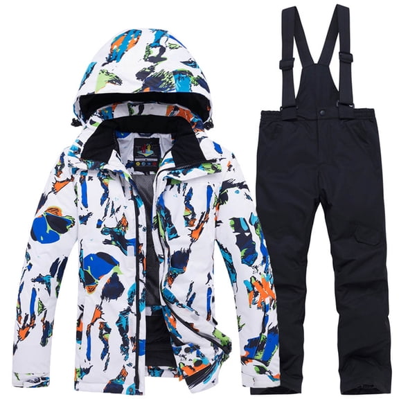 SGMVNU Kids 2 Piece Snowsuit Set Girl Winter Hooded Padded Jacket and Overall Bib Pants Boy Ski Suits Snowboard Outfit Size XXL Black