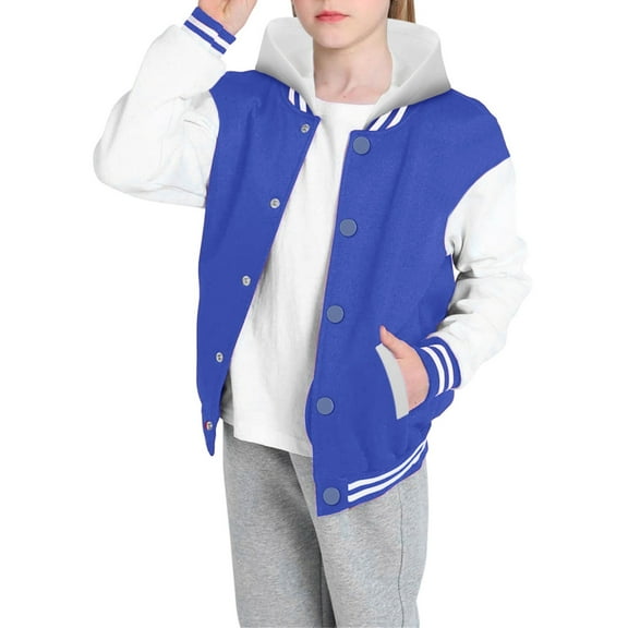 SGMVNU Kids Baseball Jackets Boys Girls Team Uniform Long Sleeve Zipper Jacket with Pockets Everyday Casual School Cotton Classic Clothing, Blue, 3-4 Years