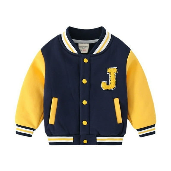 SGMVNU Kids Baseball Jackets Boys Girls Team Uniform Long Sleeve Zipper Jacket with Pockets Everyday Casual School Cotton Classic Clothing(Size 3-4 Years, nz1023_A-Yellow)