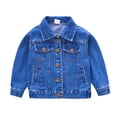 thumbnail image 1 of SGMVNU Kids Boys Girls Fall Winter Jacket Distressed Denim Jacket For Girls With Notched Collar Outerwear For Girls And Preteen Casual Coat(Size 6-7 Years, nz1023_C-Blue), 1 of 9