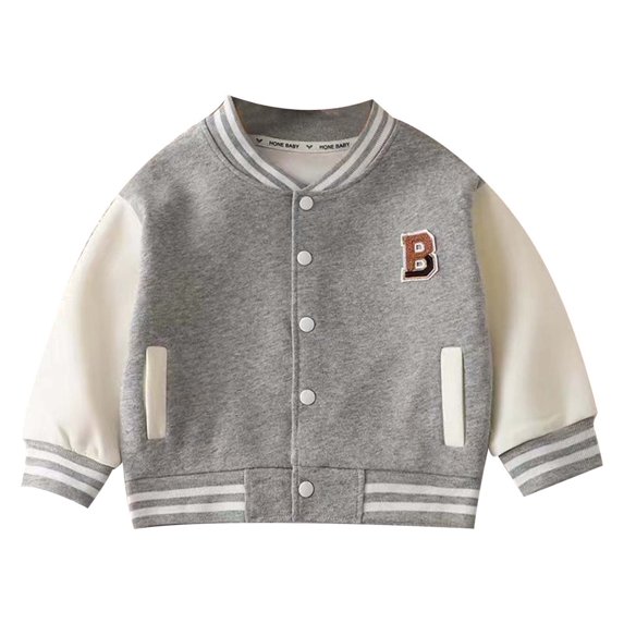 SGMVNU Kids Boys Girls Fall Winter Jacket Toddler Boys Girls Long Sleeve Outwear Jacket Coat Patchwork Baseball Jackets(Size 6-7 Years, Grey)