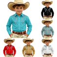 thumbnail image 1 of SGMVNU Kids Boys Girls Western Cowboy Shirt Retro Vintage Long Sleeve Button Down Dress Halloween Top, Size 6-7 Years, Sky Blue, 1 of 4