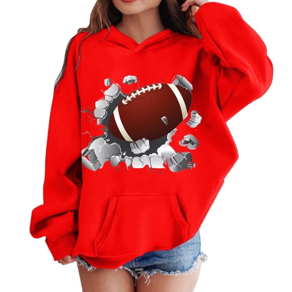 SGMVNU Kids Hoodies 2025 Fall Clothes 4-5 Years Red Toddler Girl Boy Long Sleeve Football Hooded Sweatshirt Kids Hoodie Letter Graphic Pullover Tops Fall Winter Clothes