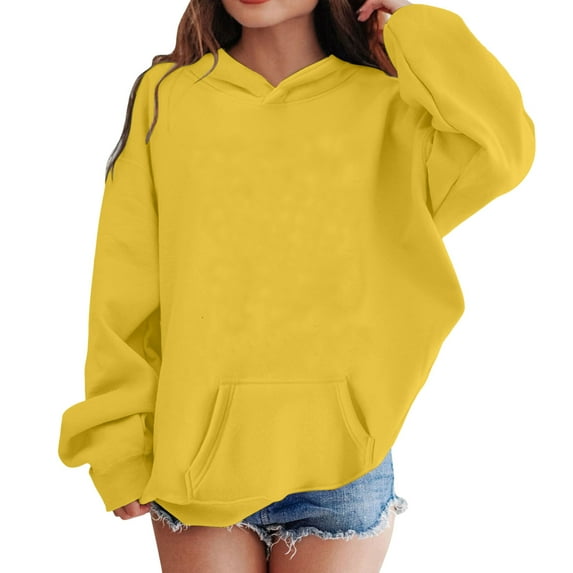 SGMVNU Kids Hoodies 2025 Fall Clothes 7-8 Years Yellow Oversized Hoodies for Kids Girls Pullover Sweatshirts with Pocket Boys Fashion Casual Outfits Fall Winter Clothes