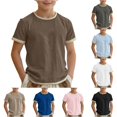 thumbnail image 1 of SGMVNU Kids Linen Tops Boys Trendy Casual Short Sleeve Round Neck Relaxed Fit Soft Lightweight Summer T-Shirt, Size 11-12 Years, Coffee, 1 of 6