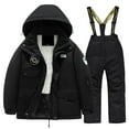 thumbnail image 1 of SGMVNU Kids Ski Jacket & Pants Set Winter Lined Snowboarding Warm Coats Girls Boys Snow Suits Snowbibs Size 10-12 Years Black, 1 of 6