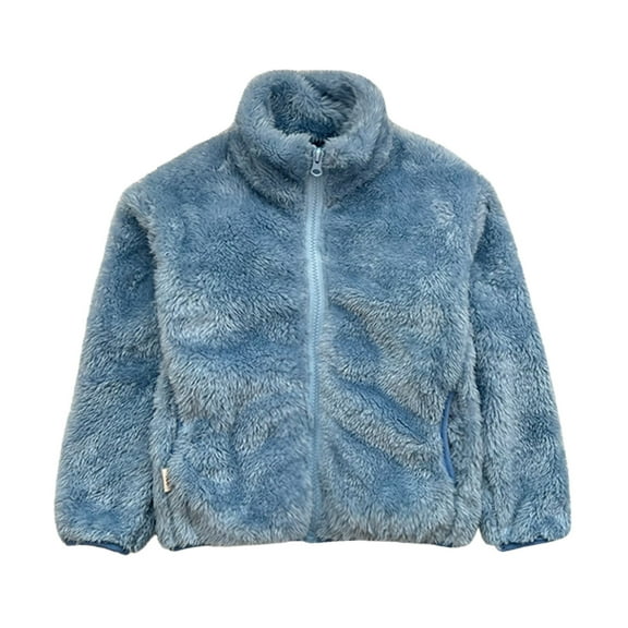 SGMVNU Kids Toddler Winter Jackets Baby Girls Boys Solid Wool Coat Jacket Outerwear Zipper Warm Heavy Outwear With Pockets(Size 12-18 Months, Blue)