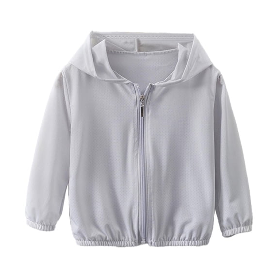 SGMVNU Kids Zip-Up Hoodie Girls Boys, Sun Protection Jacket, Hooded Cooling Shirt, Soft Breathable Lightweight Jacket Summer Outwear, Grey, Toddler-130