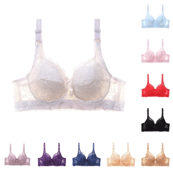 SGMVNU Lingerie Bras for Women Lace Trim Underwire Push Up Demi Cup Bra Bralettes Support Brassiere, White, Size 100B