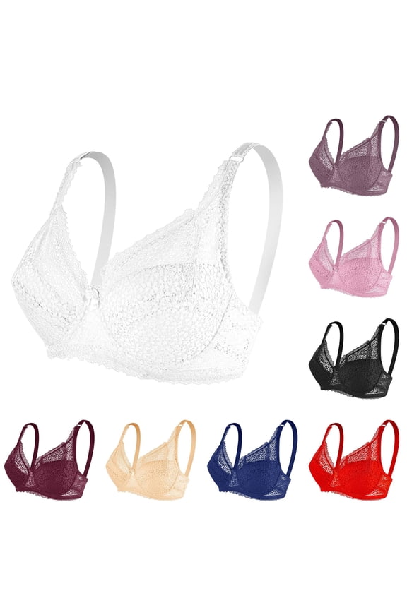 Lingerie for Women Underwire Push Up Floral Lace Bras Bralettes Lingeries Supportive Demi Cup Bras, White, Size L