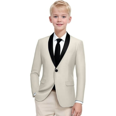 SGMVNU Little and Big Boy's Formal Blazers Jackets, Casual Button Suit Jacket Dress School Sport Coats, Formal Wedding Guest Outfit for Boys(Size 13-14 Years,Beige)
