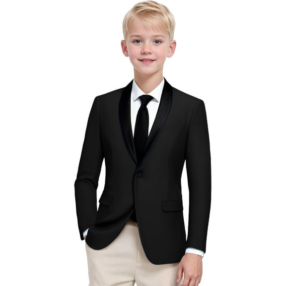 SGMVNU Little and Big Boy's Formal Blazers Jackets, Casual Button Suit Jacket Dress School Sport Coats, Formal Wedding Guest Outfit for Boys(Size 6-7 Years,Black)