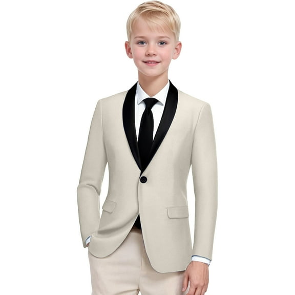 SGMVNU Little and Big Boy's Formal Blazers Jackets, Casual Button Suit Jacket Dress School Sport Coats, Formal Wedding Guest Outfit for Boys(Size 7-8 Years,Beige)