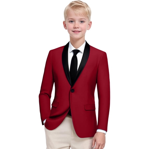 SGMVNU Little and Big Boy's Formal Blazers Jackets, Casual Button Suit Jacket Dress School Sport Coats, Formal Wedding Guest Outfit for Boys(Size 7-8 Years,Red)