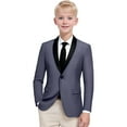 thumbnail image 1 of SGMVNU Little and Big Boy's Formal Blazers Jackets, Casual Button Suit Jacket Dress School Sport Coats, Formal Wedding Guest Outfit for Boys(Size 9-10 Years,Grey), 1 of 3