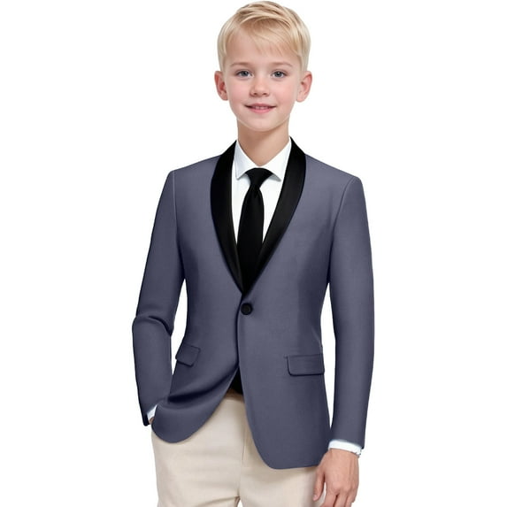 SGMVNU Little and Big Boy's Formal Blazers Jackets, Casual Button Suit Jacket Dress School Sport Coats, Formal Wedding Guest Outfit for Boys(Size 9-10 Years,Grey)