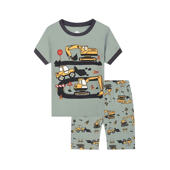 SGMVNU Little & Big Boys Girls Pajamas Set Kids Pj's Toddler Kids Baby Boys Cartoon Printed Loose Casual T Shirt Grid Shorts Outfits(Size 7-8 Years,Army Green)
