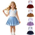 thumbnail image 1 of SGMVNU Little Girls 2 Piece Outfit Button up Sleeveless Tank Top with Pleated Skirt Set Back to School Summer Clothes, Size 4-5 Years, Blue, 1 of 6