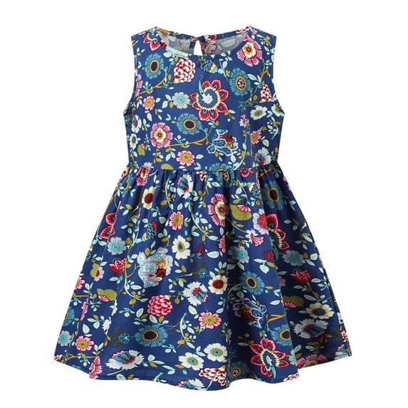 SGMVNU Little Girls Dresses Casual Back Key Hole Dress Sleeveless A Line Dress Summer Beach Sun Dress Resort Wear for Kids, 1-Navy, Size 2-3 Years