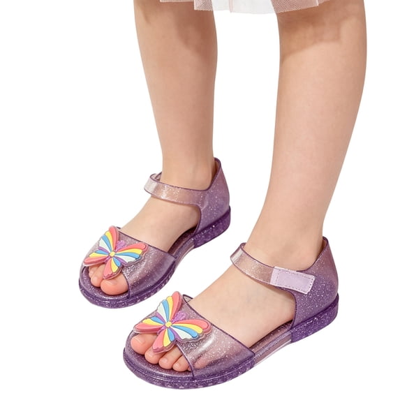SGMVNU Little Girls Jelly Sandals Closed Toe Soft Rubber Sole Water Beach Shoes Summer Mary Jane Kids Princess Dress Flat, Size 9.5-10 Years, Purple