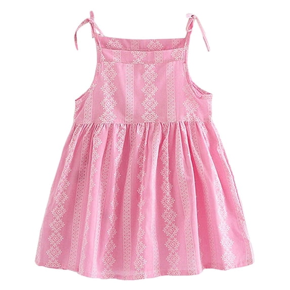 SGMVNU Little Girls Summer Dress Cute Tie Straps Casual Sleeveless Floral Dress Vacation Beach Sun Dresses for Baby Toddlers, Pink, Size 18-24 Months