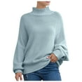thumbnail image 1 of SGMVNU Long Sleeve Shirts For Women Womens Knit Sweater Batwing Sleeve Turtleneck Chunky Pullover Cozy Winter Clothes Trendy Fall Winter Outfits Blue, Size XXL, 1 of 6