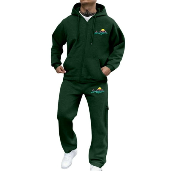 SGMVNU Men Sweatshirts Set Men's Zip Up Hoodie Sweatshirt Set Graphic Pullover Tracksuit Workout Gym Sportswear with Pockets Sweatsuits Athletic Outfits(Dark Green, XL)