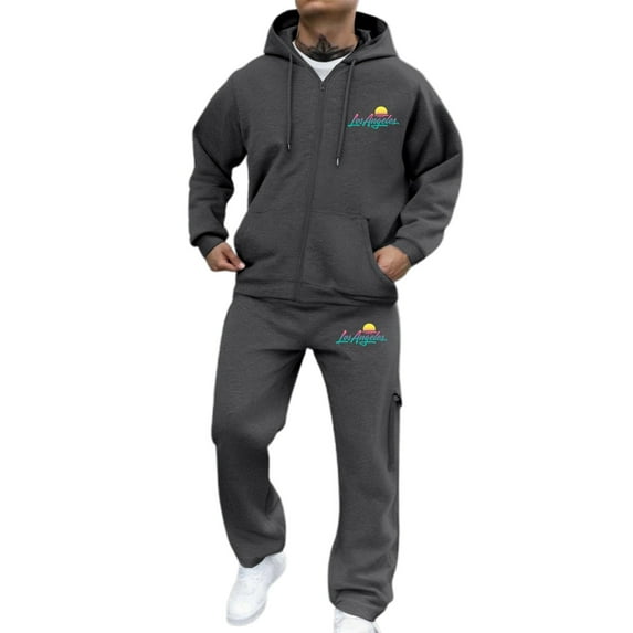 SGMVNU Men Sweatshirts Set Men's Zip Up Hoodie Sweatshirt Set Graphic Pullover Tracksuit Workout Gym Sportswear with Pockets Sweatsuits Athletic Outfits(Grey, L)