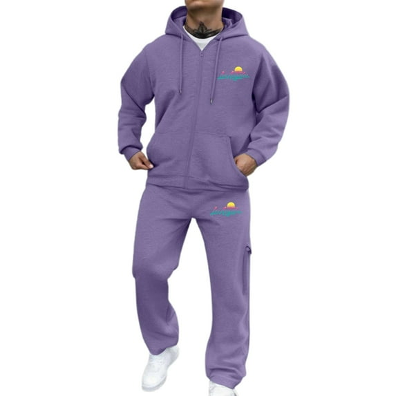 SGMVNU Men Sweatshirts Set Men's Zip Up Hoodie Sweatshirt Set Graphic Pullover Tracksuit Workout Gym Sportswear with Pockets Sweatsuits Athletic Outfits(Light Purple, XL)