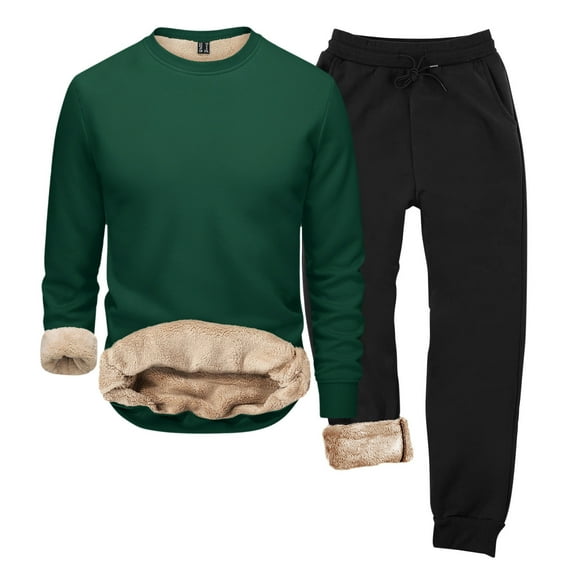 SGMVNU Men Sweatsuits Sets Fall Winter Hoodie Men's Round Neck Solid Color Loose Thermal Underwear Set For Men Casual Athletic Long Sleeve Outfit Sweatshirt Suit Set(Green, 4XL)