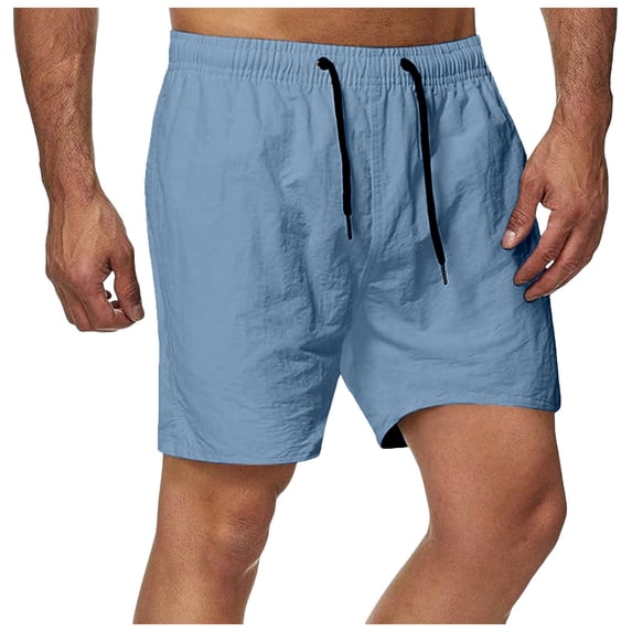 SGMVNU Men's Beach Board Shorts with Pockets Summer Swim Trunks Elastic Waist Bathing Suit Beach Wear, Light Blue, Size L