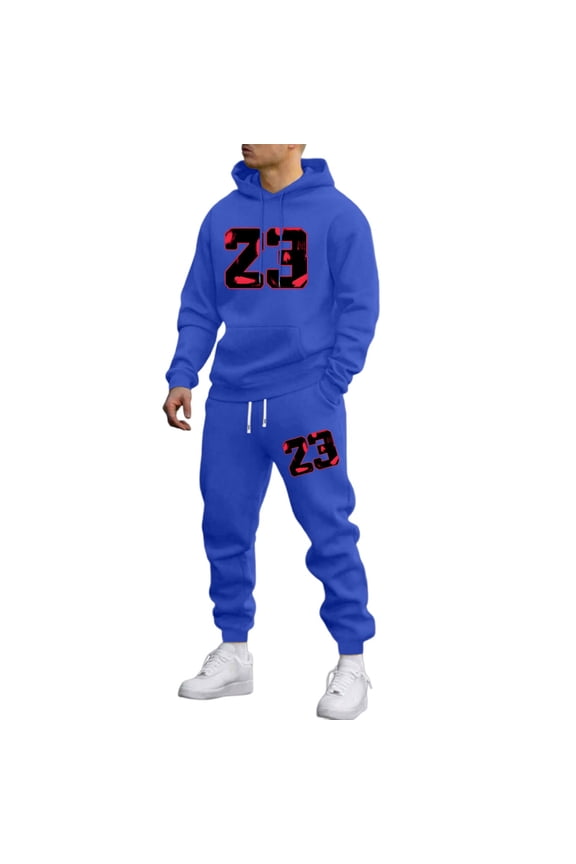 Men's Casual Sweatsuits 2 Piece Set Hooded Sweatshirt And Jogger Set Letter Print Soft Sport Comfort Wear Fall Winter Suit Sets (Blue, M)