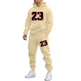 thumbnail image 1 of SGMVNU Men's Casual Sweatsuits 2 Piece Set Hooded Sweatshirt And Jogger Set Letter Print Soft Sport Comfort Wear Fall Winter Suit Sets (Khaki, 3XL), 1 of 5