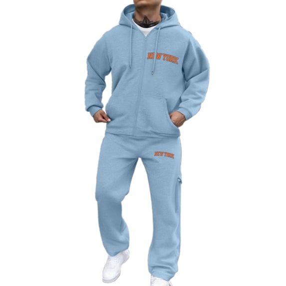 SGMVNU Men's Casual Sweatsuits 2 Piece Set Zip Up Hoodie Suit Set Casual Atheltic Outfit Streetwear Running Jogging Sport Suit(Light Blue, L)
