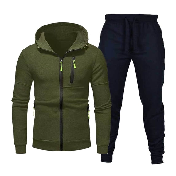 SGMVNU Men's Jogging Tracksuit Set Men's Zipper Hoodie Casual Hooded Sweatshirt Two Piece Suit Sport Comfort Suit Sets for Fall Winter(Army Green, XL)