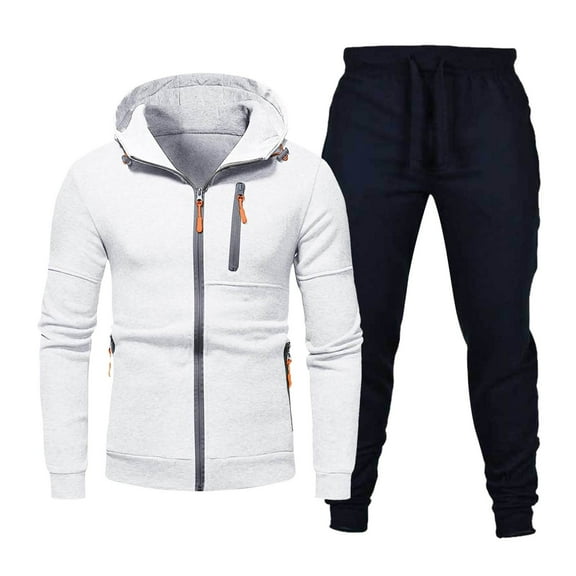 SGMVNU Men's Jogging Tracksuit Set Men's Zipper Hoodie Casual Hooded Sweatshirt Two Piece Suit Sport Comfort Suit Sets for Fall Winter(White, 2XL)