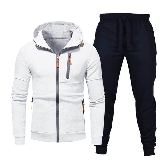 SGMVNU Men's Jogging Tracksuit Set Men's Zipper Hoodie Casual Hooded Sweatshirt Two Piece Suit Sport Comfort Suit Sets for Fall Winter(White, XL)