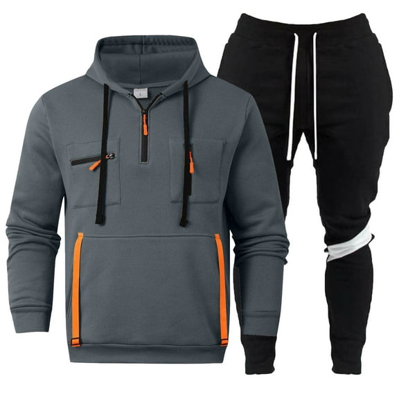 SGMVNU Men's Jogging Tracksuit Set Winter Men's Pocket Half Zip Casual Hoodie Sweatshirt Suit Mens Outfit Clothing Hoodies Sweatpants(Dark Gray, L)
