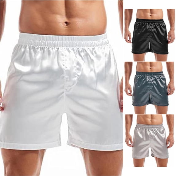 SGMVNU Men's Satin Shorts Elastic Waist Lightweight Soft Loungewear Shorts Summer Beach Casual Boxers Shorts, Size 3XL, White