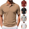 thumbnail image 1 of SGMVNU Men's Short Sleeve Polo Shirts, Solid Color V Neck Collared Golf Tee, Casual Slim Fit Breathable Summer T Shirts for Daily Work Outdoor Khaki XL, 1 of 7